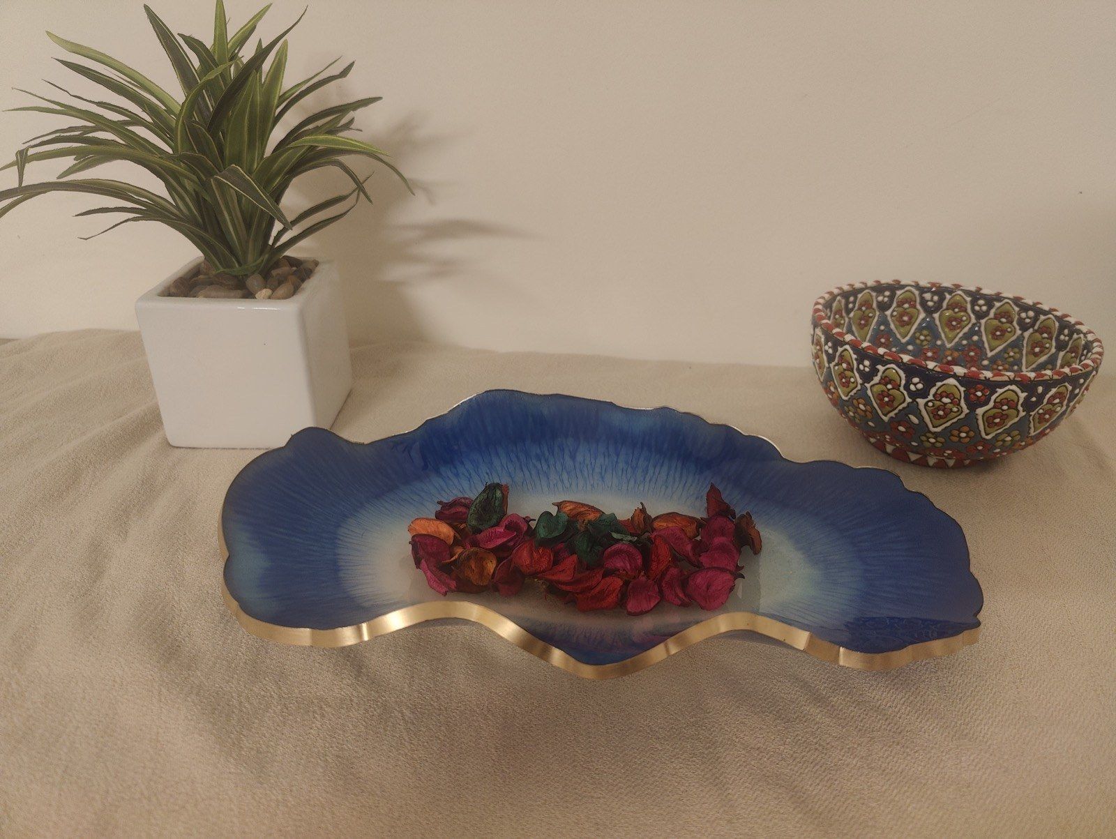 Blue Agate Wavy Tray, Gold Edge, view 1