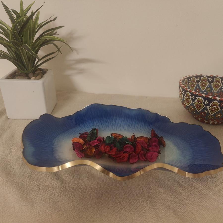 Blue Agate Wavy Tray, Gold Edge, view 1