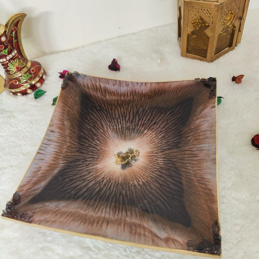 Brown Agate Curved Square Tray, Stone Corners, view 1