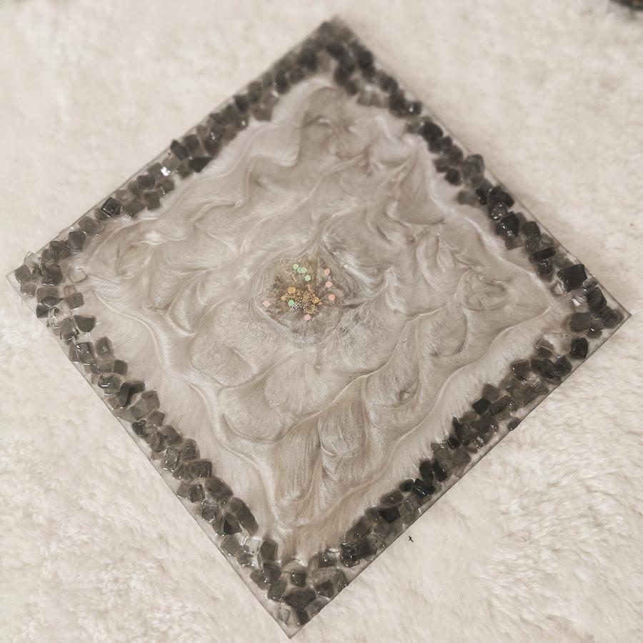 Pearl White Square Tray with Black Stone Edge, view 1
