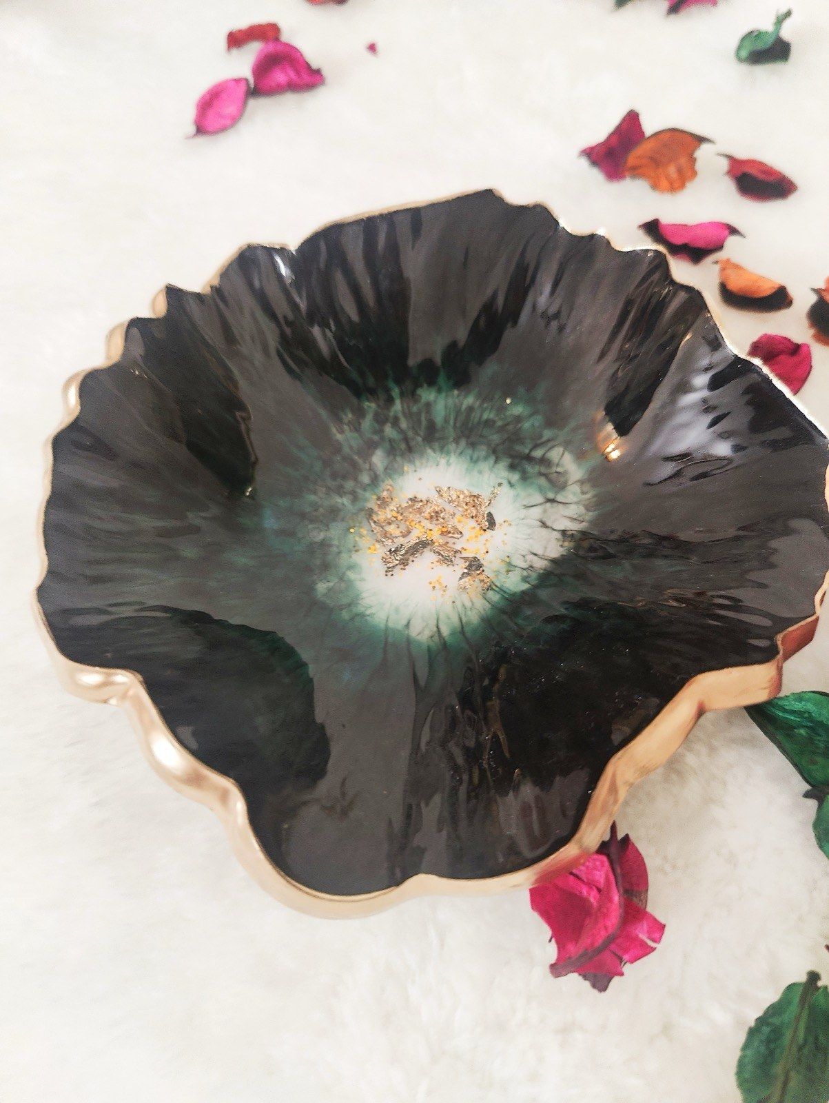 Petal Trinket Dish — Midnight Teal, view 1