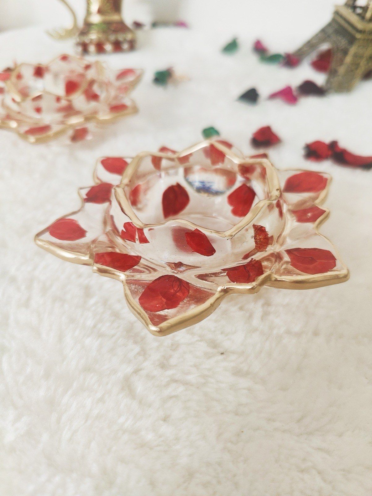 Rose Petal Lotus Tea Light Holders, Set of 2, view 1